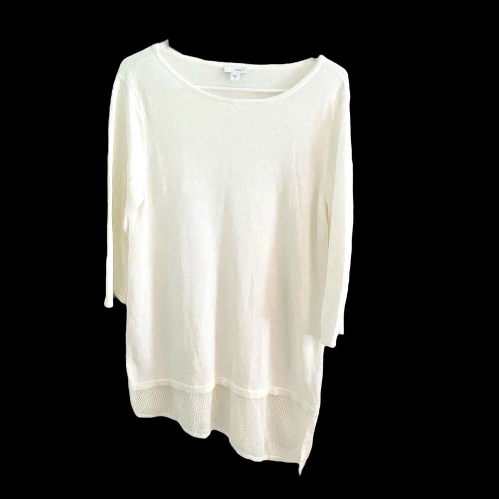 Pure J Jill Shirt Women Medium White Linen Blend Top Asymmetrical Hem 3/4 Sleeve